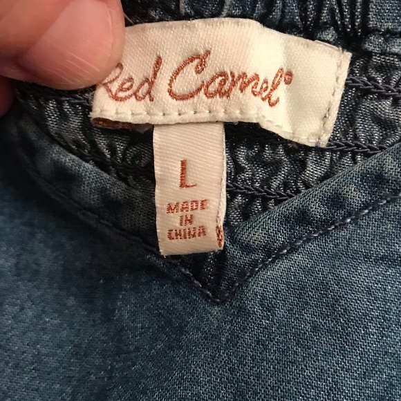 Red Camel denim spaghetti strap smocked back dress - Picture 3 of 8